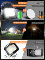 200W Solar Work Flood Light Rechargeable, 16000LM Portable Camping Lights 3000K/4500K/6500K, 16000mAh Battery