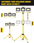 210W Upgraded Plug-In LED Work Lights with Stand, 21000 Lumen, 3-Head Adjustable Work Light, Waterproof Foldable Tripod, Extended Cord