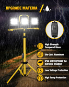 210W Upgraded Plug-In LED Work Lights with Stand, 21000 Lumen, 3-Head Adjustable Work Light, Waterproof Foldable Tripod, Extended Cord