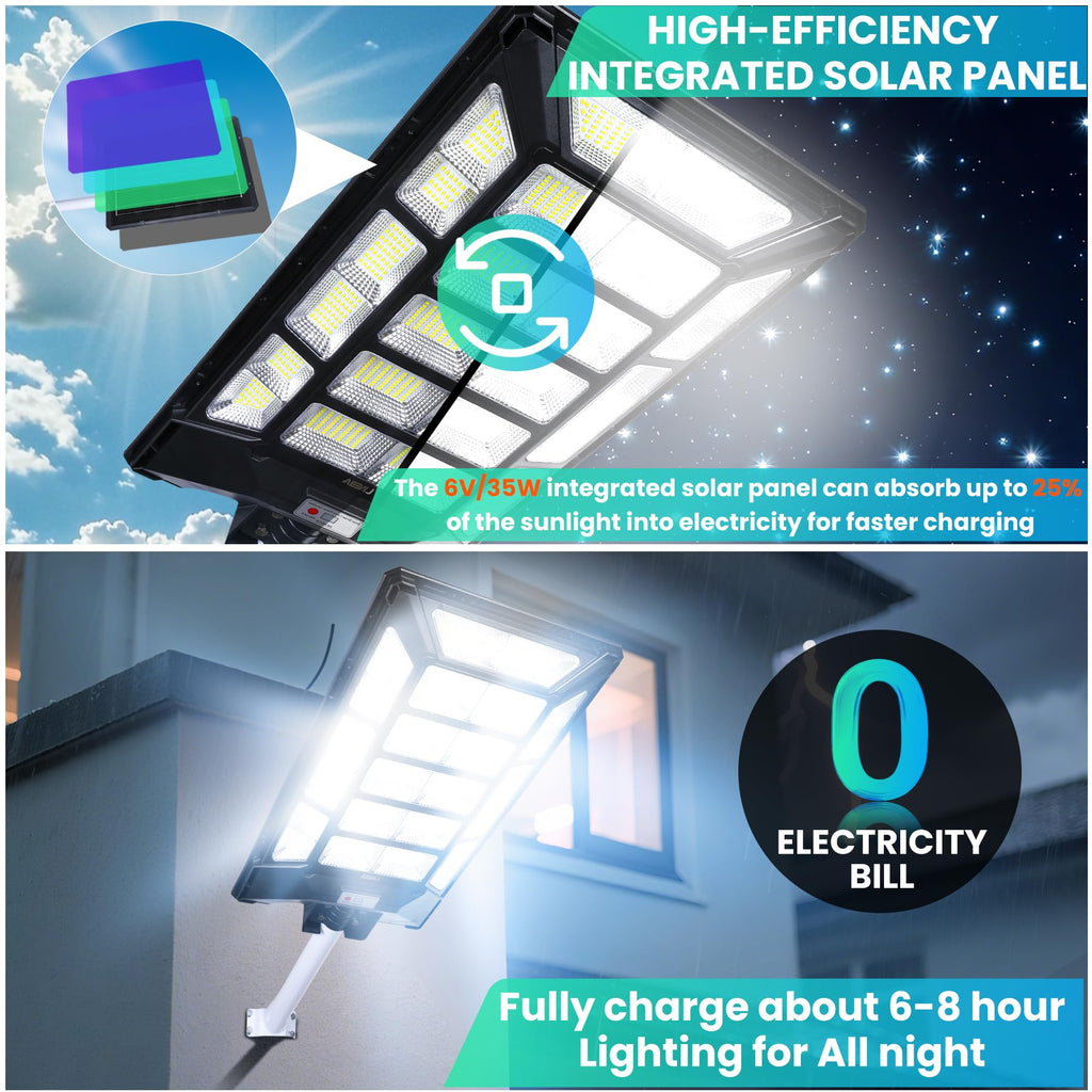 8800W Solar Street Lights Outdoor Waterproof 6500K Dusk to Dawn 180000 Lumen Motion Sensor Super Bright Solar Parking Lot Light