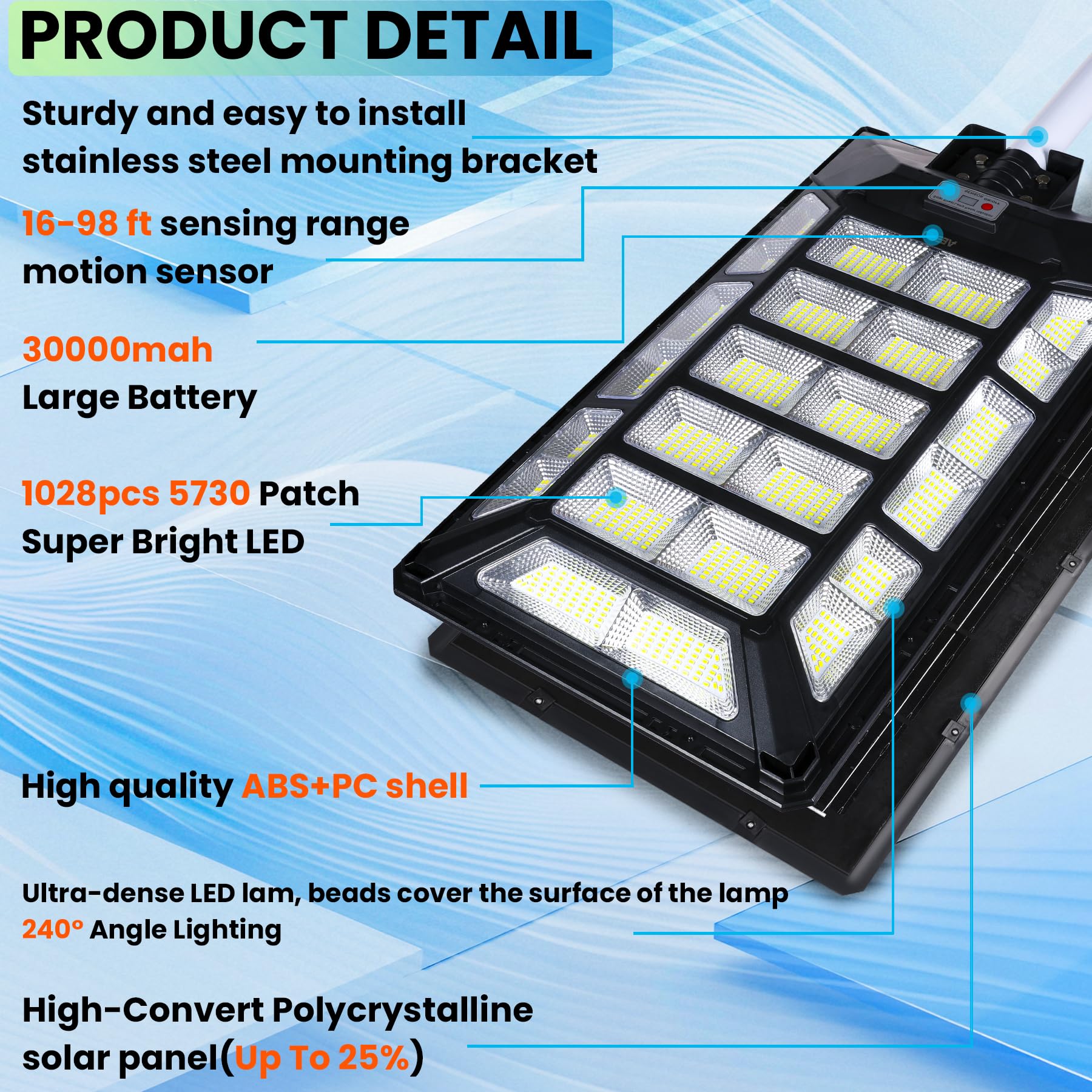 8800W Solar Street Lights Outdoor Waterproof 6500K Dusk to Dawn 180000 Lumen Motion Sensor Super Bright Solar Parking Lot Light