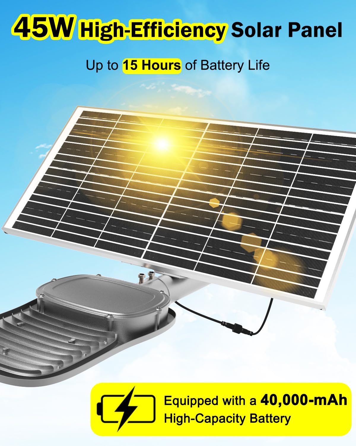8000W Aluminum Frame Solar Street Light Solar Parking Lot 20000LM, Outdoor, Dusk to Dawn, Waterproof, IP65, Remote
