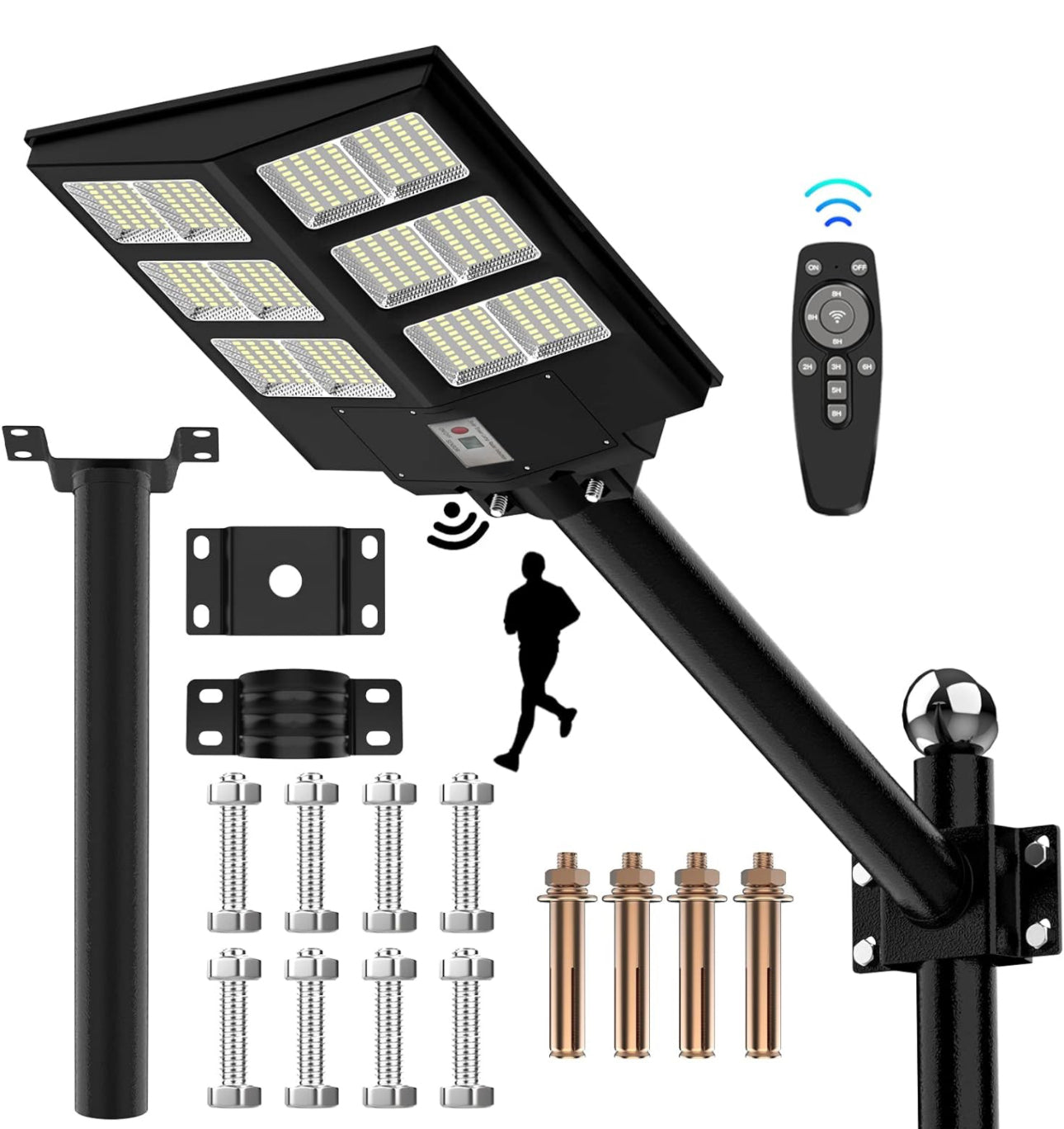 2600W Commercial Solar Street Light , 60000LM Parking Lot Light Commercial Dusk to Dawn With Remote