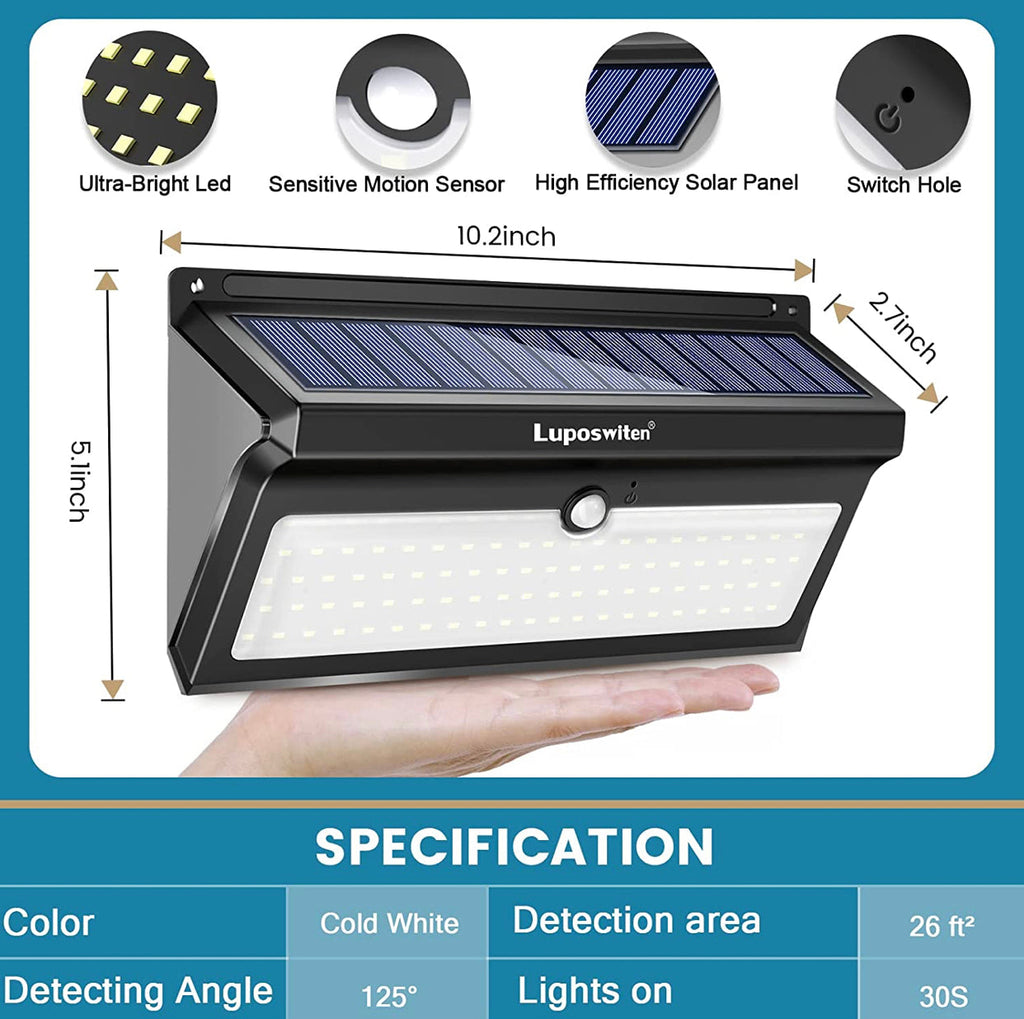 Solar Outdoor Lights 100 LED Motion Sensor Solar Security Lights 4-Pack