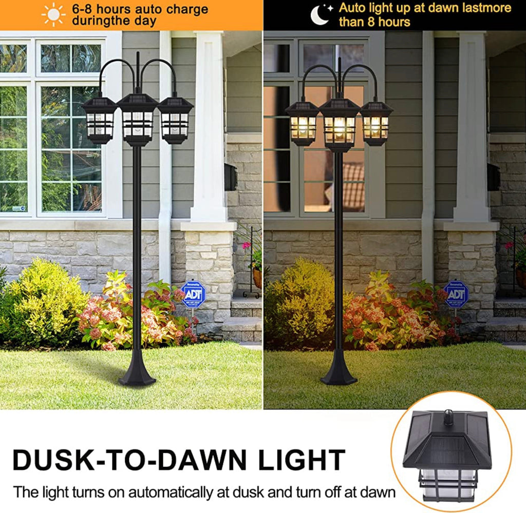 SmartYard 74.8“ Outdoor Lamp Post Lights Solar Powered,3-Head Waterproof Street Lights 60 lumens