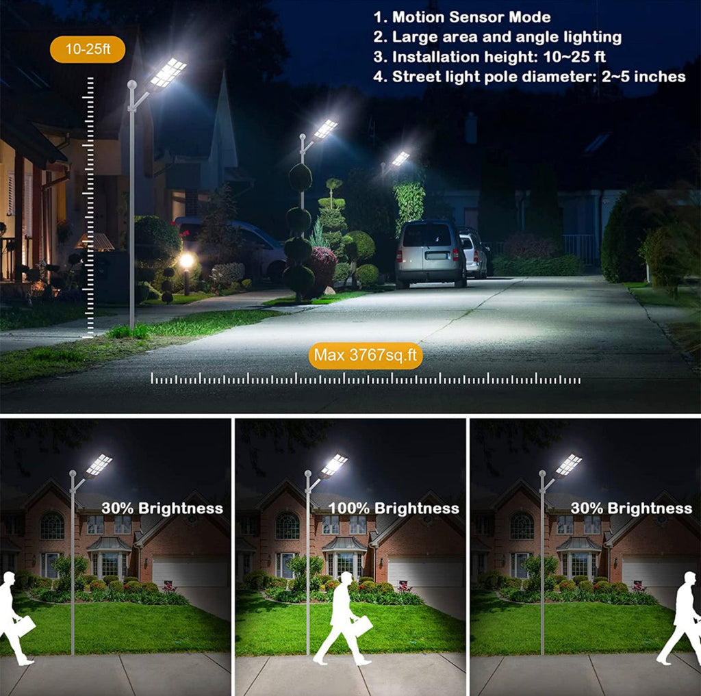 7200W Commercial Solar Street Light , 100000LM Parking Lot Light Dusk to Dawn With Remote